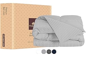 Organic Cotton Duvet Cover King/Cal King – Damask Stripes Cloud Grey – GOTS Certified – Soft Sateen Weave – Secure Fit with Corner Ties & Envelope Closure – Bedding – Machine Washable – Tissaj