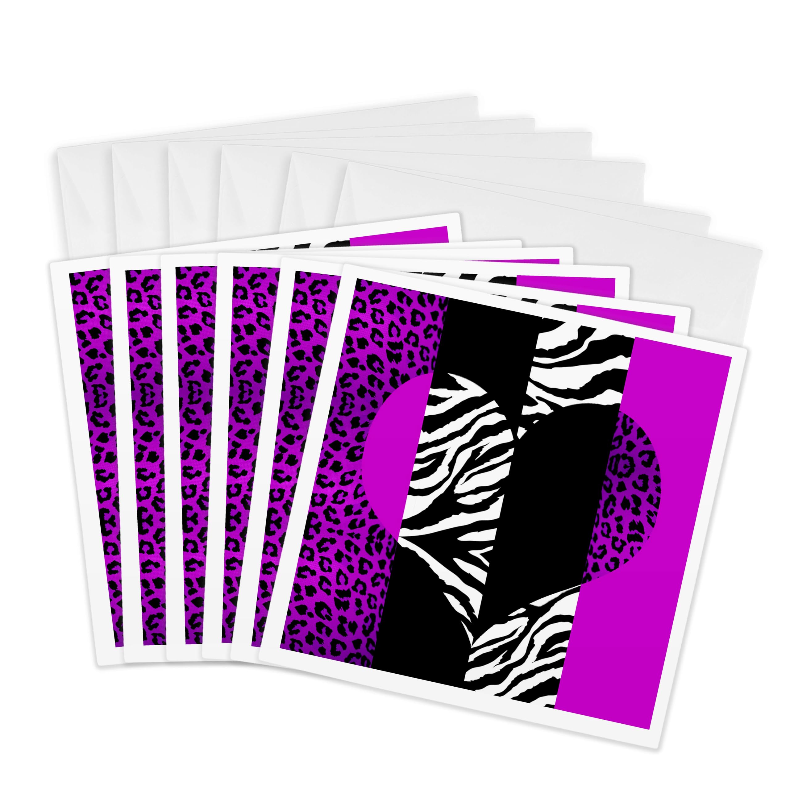 3dRose gc_35435_1 6 x 6-Inch "Purple Black and White Animal Print - Leopard and Zebra Heart" Greeting Card (Pack of 6)