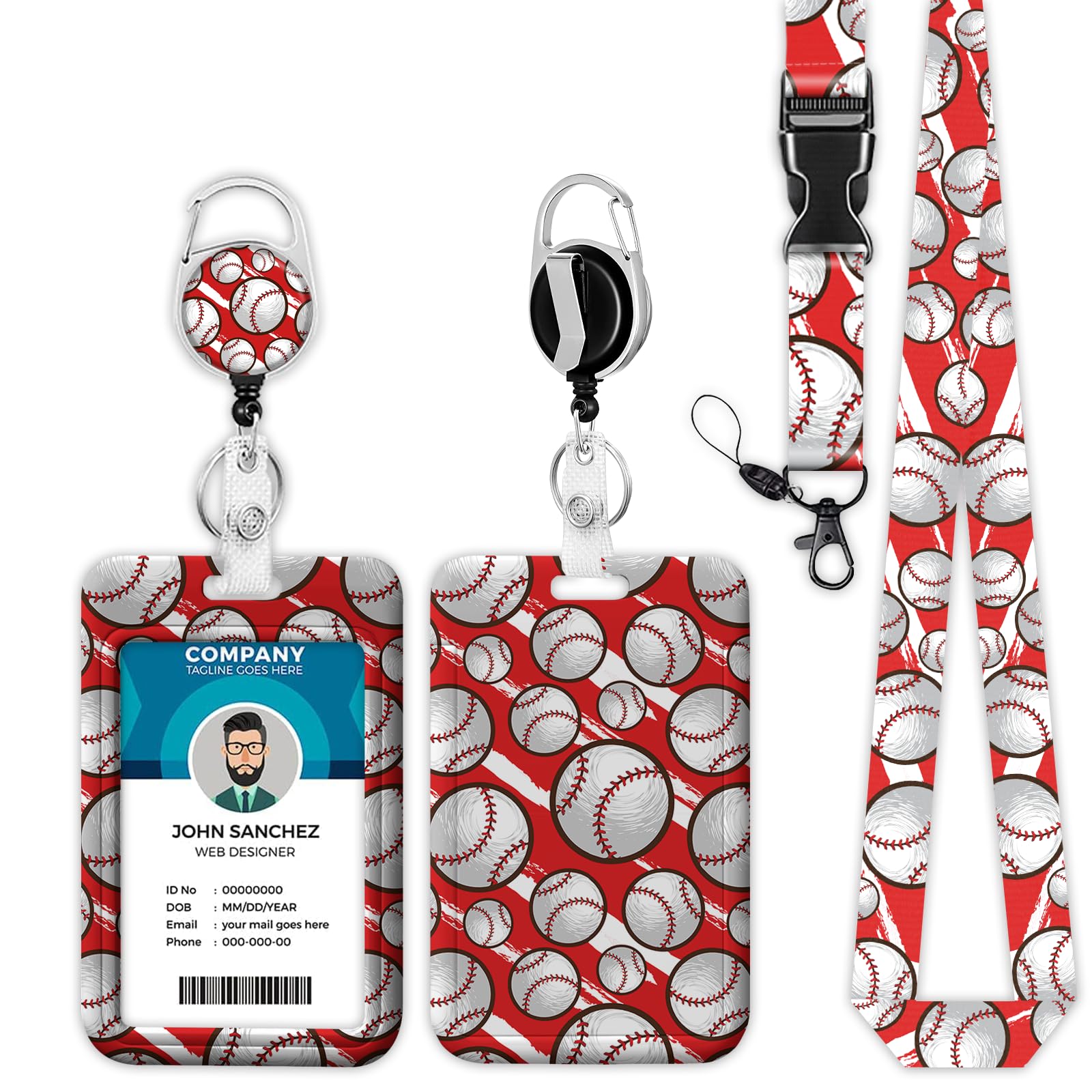 Photo 1 of ***BADGE REEL BROKEN*** Baseball Pattern Lanyards for ID Badges, Red Cute ID Badge Holder with Lanyard Retractable Badge Holder/Reel Lanyard, Teacher Student Office Gifts