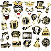 Happy New Year 2026 Photo Booth Props, 30 PCS New Years Eve Party Supplies Photo Booth Props 2026, Happy Newyear Favors Party Decorations Photobooth