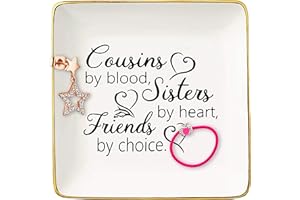 Topthink Cousins by Blood,Sisters by Heart,Friends by Choice – Ceramic Jewelry Holder Ring Dish Trinket Tray – Birthday Christmas Graduation Wedding Gifts For Cousin,Women,Girls,Her