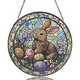 Stained Glass Sun Catcher,Rabbit Glass Window Hanging Garden Decor,Sun Catchers Indoor Window,Whimsical Decoration for Home Backyard Patio Lawn Porch with 6.3 INCH