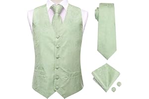 Dubulle Mens Suit Vest and Tie Set Paisley Floral Silk V-neck Waistcoats for Men with Necktie Wedding Tuxedo