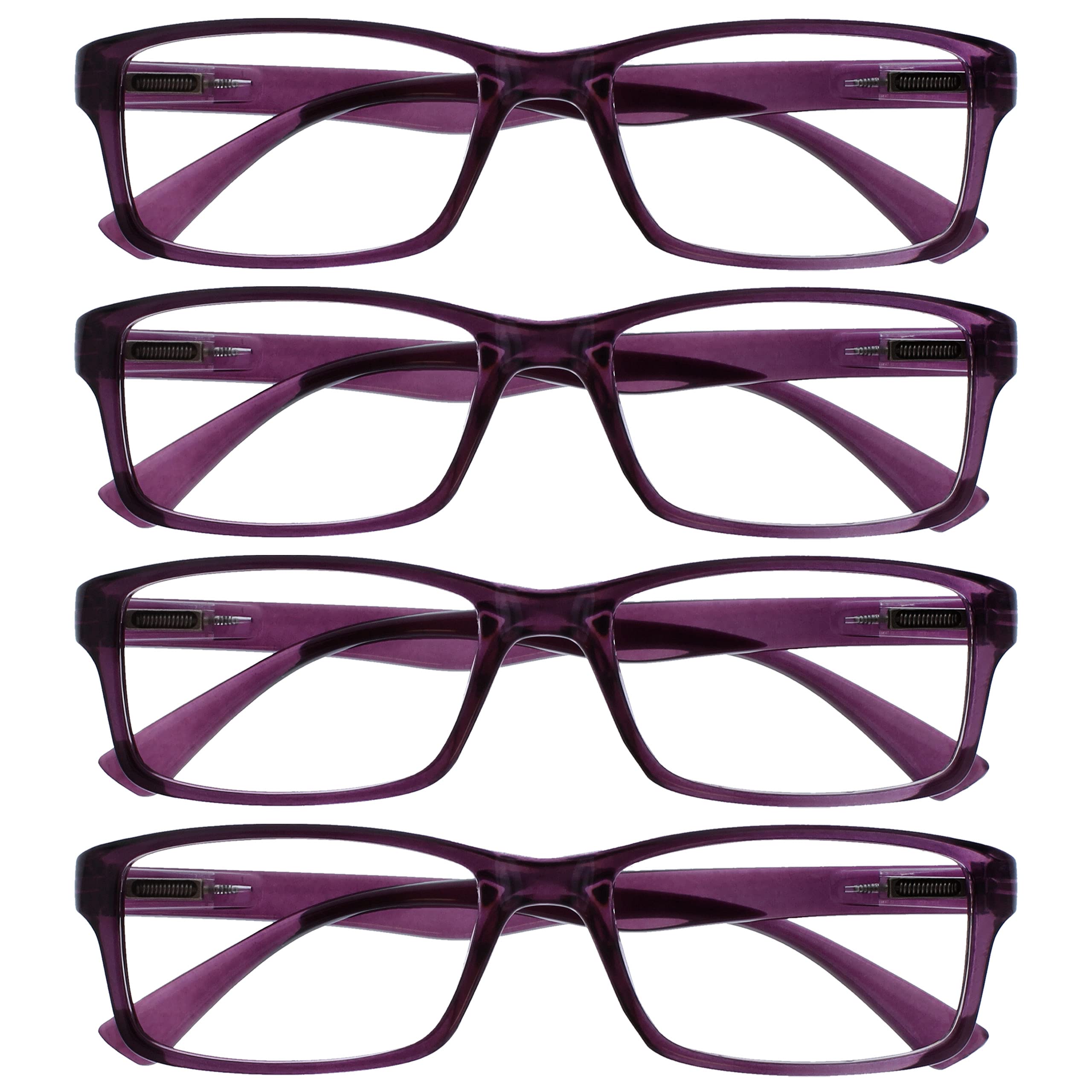 OPULIZE PEP Reading Glasses for Women Men, Large Rectangular Designer Frame with Spring Hinges, Scratch Resistant, Purple +1 (Pack of 4) — image 1
