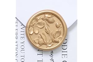 UNIQOOO Wax Seal Stickers - 3D Magnolia Wedding Invitation Envelope Botanical Seal Stickers, 50 Pcs Self- Adhesive Light Gold Stickers, Perfect for Invitation, Christmas, Gift Wrapping, Party