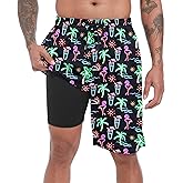 FT FENTENG Mens Swim Trunks with Compression Liner 9" Board Shorts 2 in 1 Quick Dry Beach Swimwear Bathing Suits for Men
