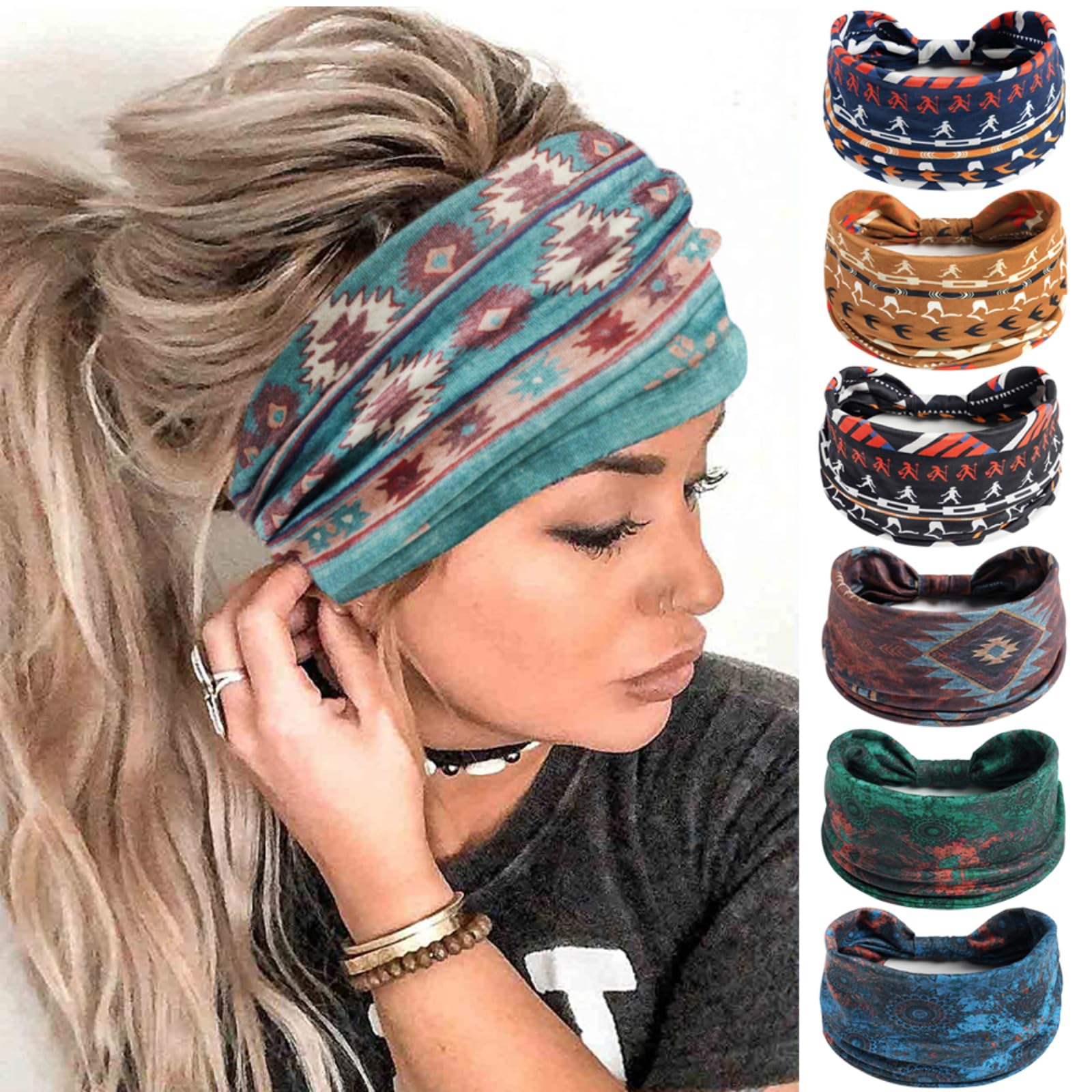 AIZIYIN Fashion Headbands for Women's Hair Head Scarfs Hairband Turban Flower Cotton Headbands Wide Yoga Sport Headband Head Wrap (P6WBoHuma)