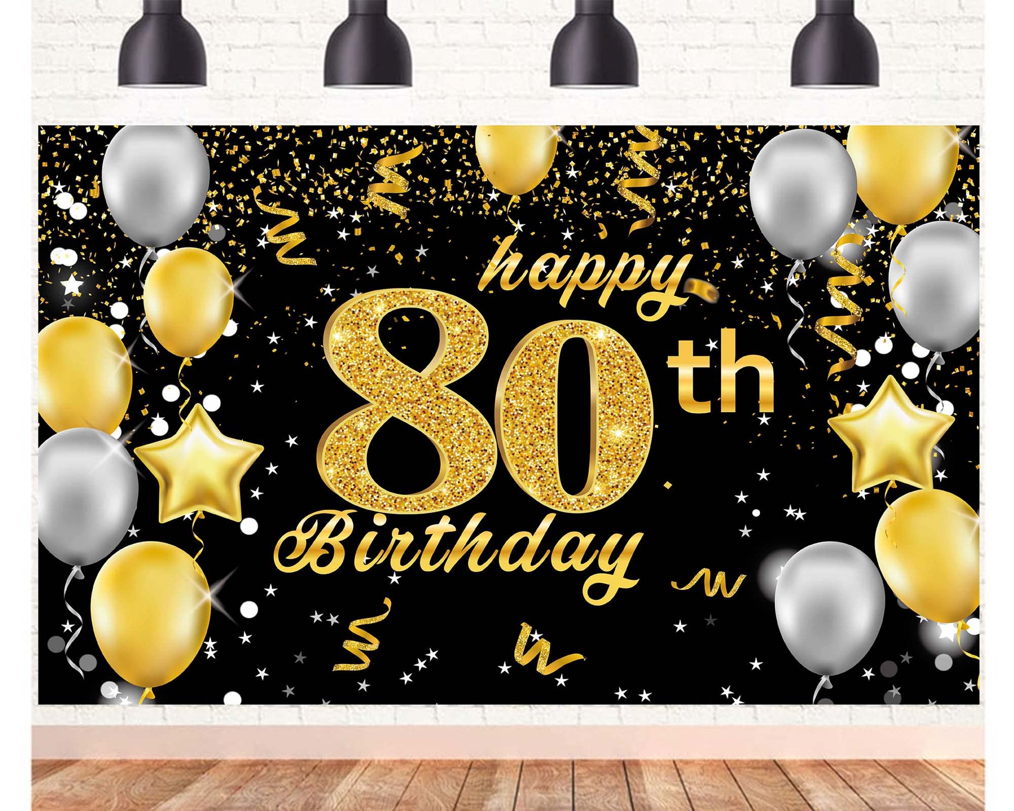 Happy 80th Birthday Banner,80th Birthday Decorations Black Gold,Party Backdrop Banner Fabric Banner.for Men Women 80thBirthday Photo Backdrop,Photography Background,Outdoor Garden Table Wall Decor