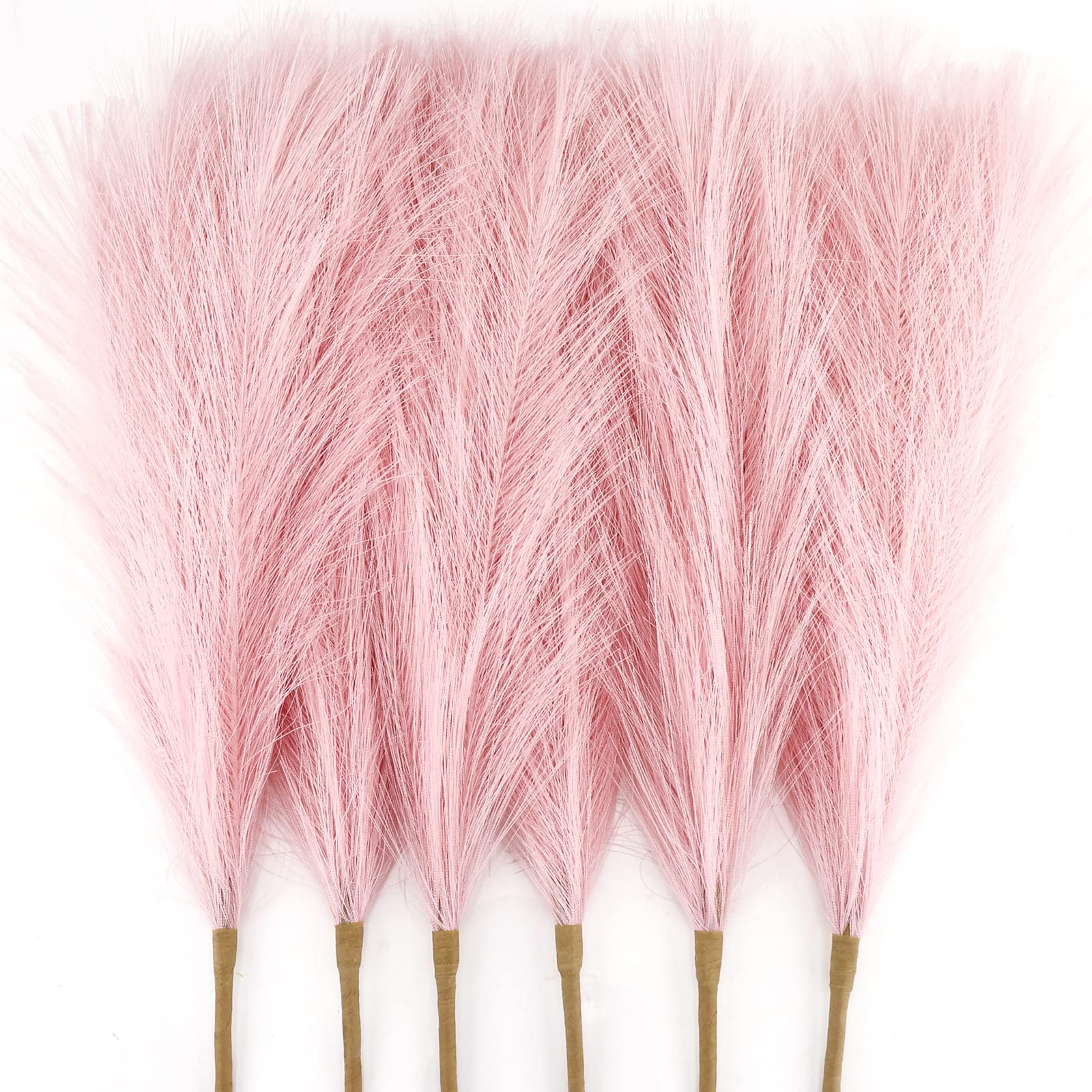 6 Pcs Artificial Pampas Grass Plant,43-45cm Faux Dried Pampas Grass Flower Fake Flower Fluffy Reed Bouquet Reed Grass Decor Dried Flower Arrangements for Wedding Holiday Party Boho Home Decor Pink