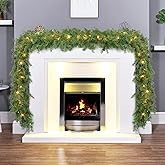 Lvydec Lighted Christmas Pine Garland Decoration, 6ft Artificial Cedar Cypress Christmas Greenery Garland with Lights for Holiday Mantel Fireplace Table Centerpiece
