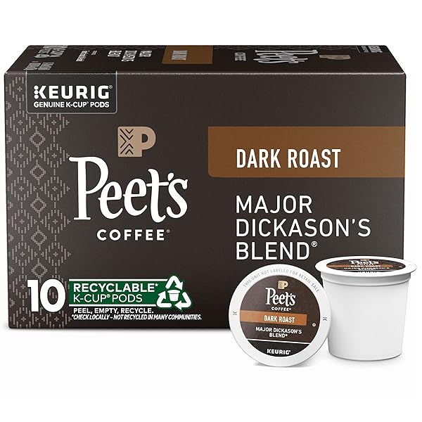 PEET’S COFFEE, DARK ROAST KEURIG K-CUP PODS, 100% ARABICA COFFEE – MAJOR DICKASON’S BLEND 10 COUNT (1 BOX OF 10 PODS)