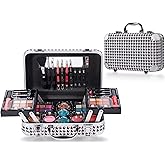 Hot Sugar All In One Makeup Set for Adults and Girls-Full Makeup Kit for Beginners Includes Eye Shadow Palette Blush Lip Gloss Lipstick Lip Pencil Eye Pencil Brush Mirror (Black Houndstooth)