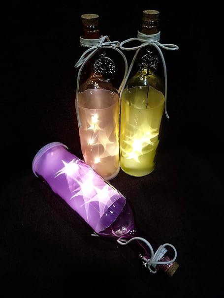 GOYAL Combo of Decorative Bottle Hanging with LED Light - Set of 3 (Pink, Green, Peach)