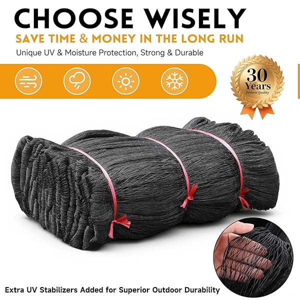 HEAVY DUTY AVIARY NETTING 25X50 FT, 1″ MESH REINFORCED HDPE POULTRY NETTING, ANTI-TANGLE BIRD NETTING FOR CHICKEN COOP, HAWK DETERRENT FOR CHICKENS, GARDEN & CROP PROTECTION