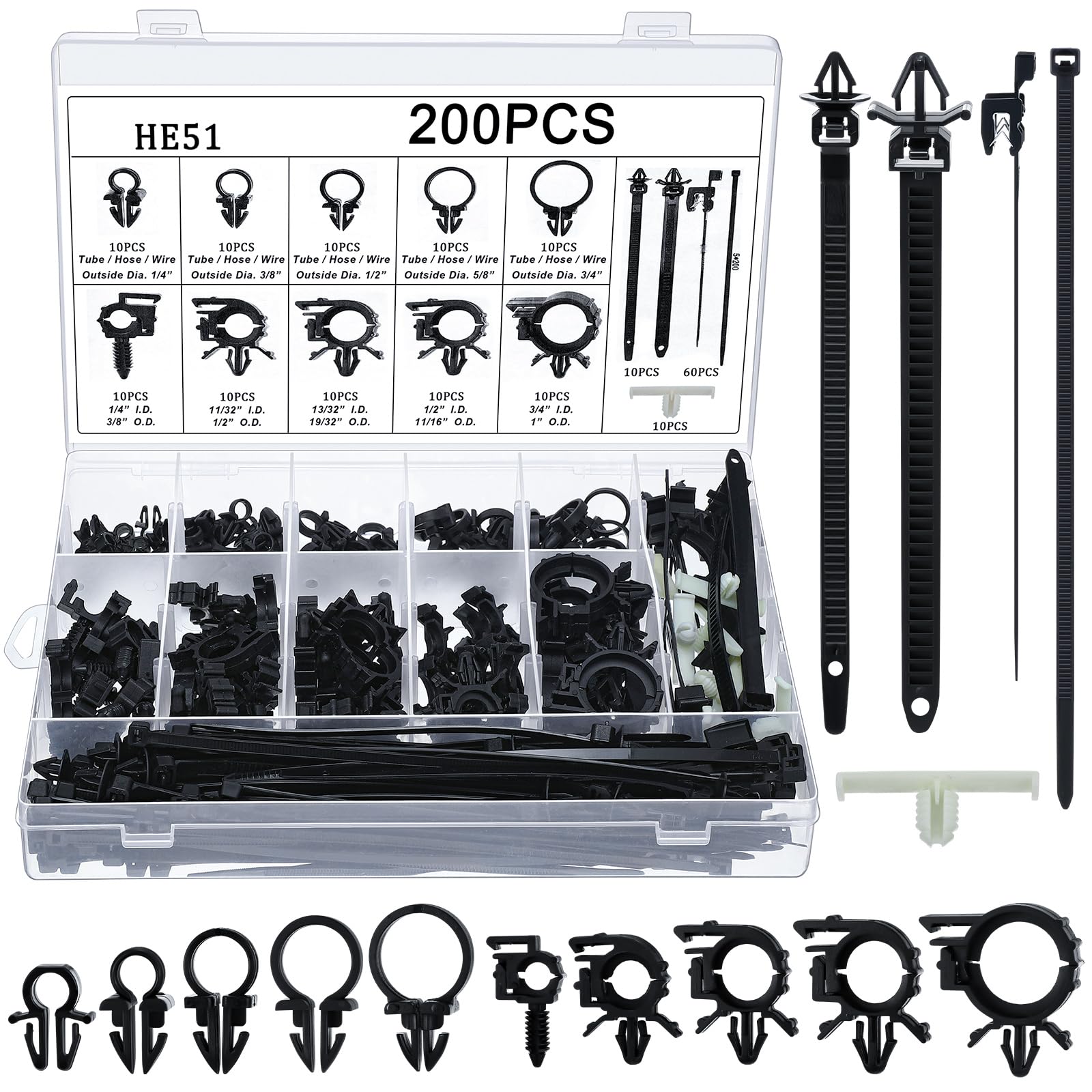 Photo 1 of Funnymoom 200pcs Car Wire Loom Routing Clips Push Mount Cable Tie Assortment 15 Sizes Car Harness Routing Clips Universal Wiring Harness Clip Replacement Parts for Automotive