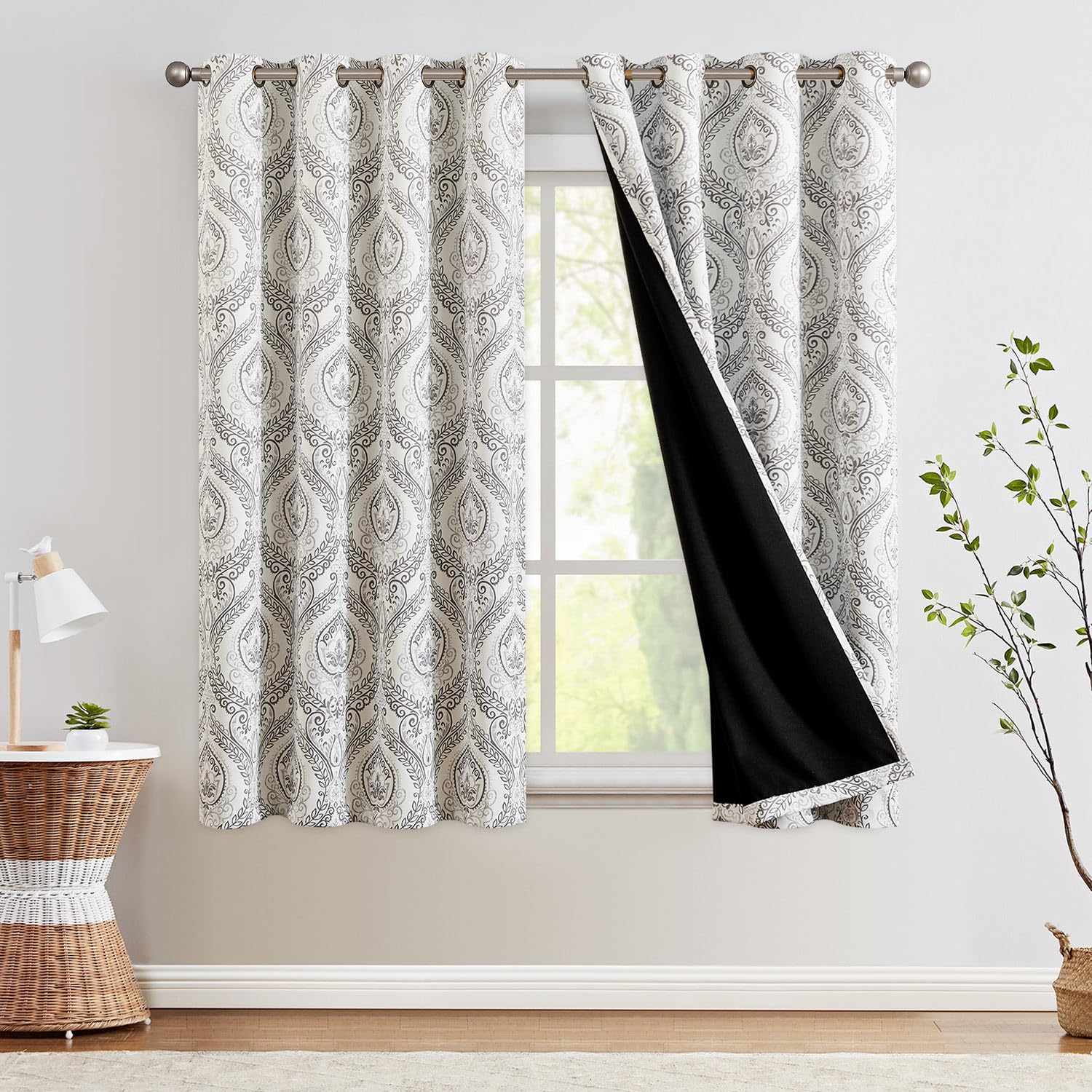 Photo 1 of jinchan Blackout Curtains 72 Inch Length 2 Panels Grey Damask Medallion Window Curtains for Bedroom Grommet Thermal Insulated Drapes for Living Room Vintage Luxury Window Treatments Set