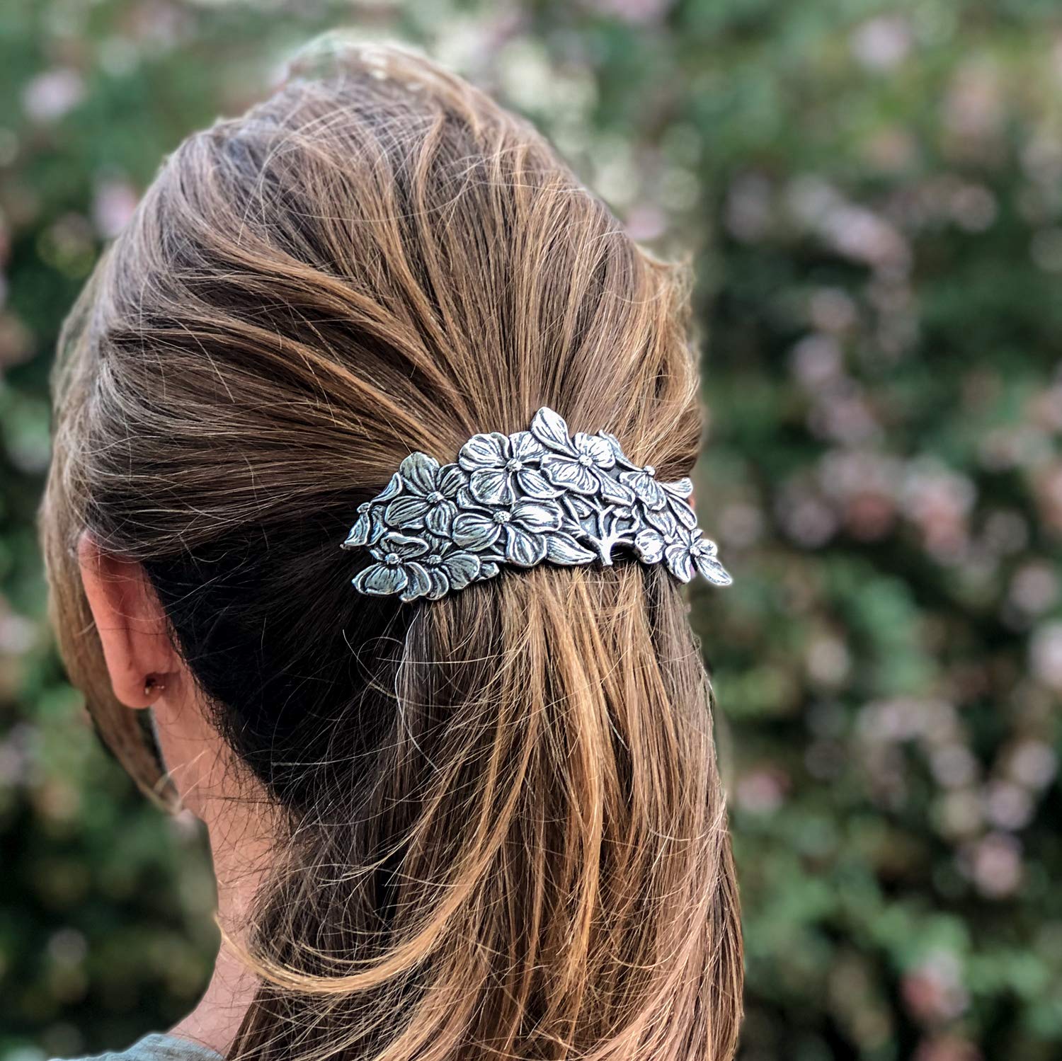Dogwood Hair Clip, Large Hand Crafted Metal Barrette Made in the USA with an 80mm Imported French Clip by Oberon Design : Beauty