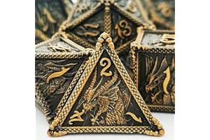 HAOMEJA Dice DND Metal Dragon Set Dice 7 Role Playing Dice D&D Solid Dice Dungeons and Dragons (Ancient Brass)