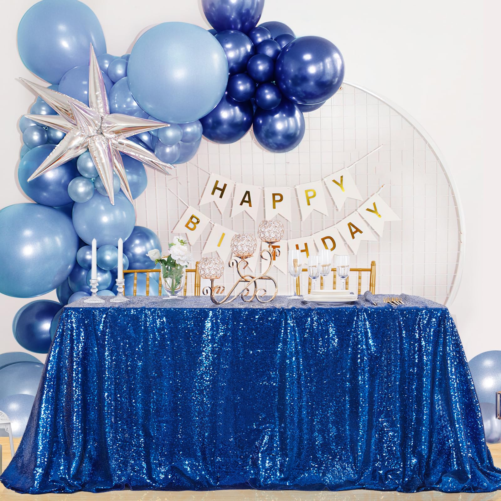 Photo 1 of B-COOL Rectangle Tablecloth Blue Sequin Tablecloth Glitter Fabric 6ft Long Table Cloth for Wedding Party Dining Banquet Independence Day Tablecloths Decoration, 60x102 inch