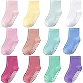 Aroveea Baby Toddler Socks Grip Non Slip Boys Girls Cotton 12 Pack for Kids Ankle Cute Socks 6M-7Years