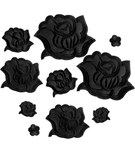 SaiDian 2Pcs Black Rose Embroidered Patches Iron On Patch Flower Appliques For Clothes Sew On Arts Crafts DIY Decoration Bag Hat Applique