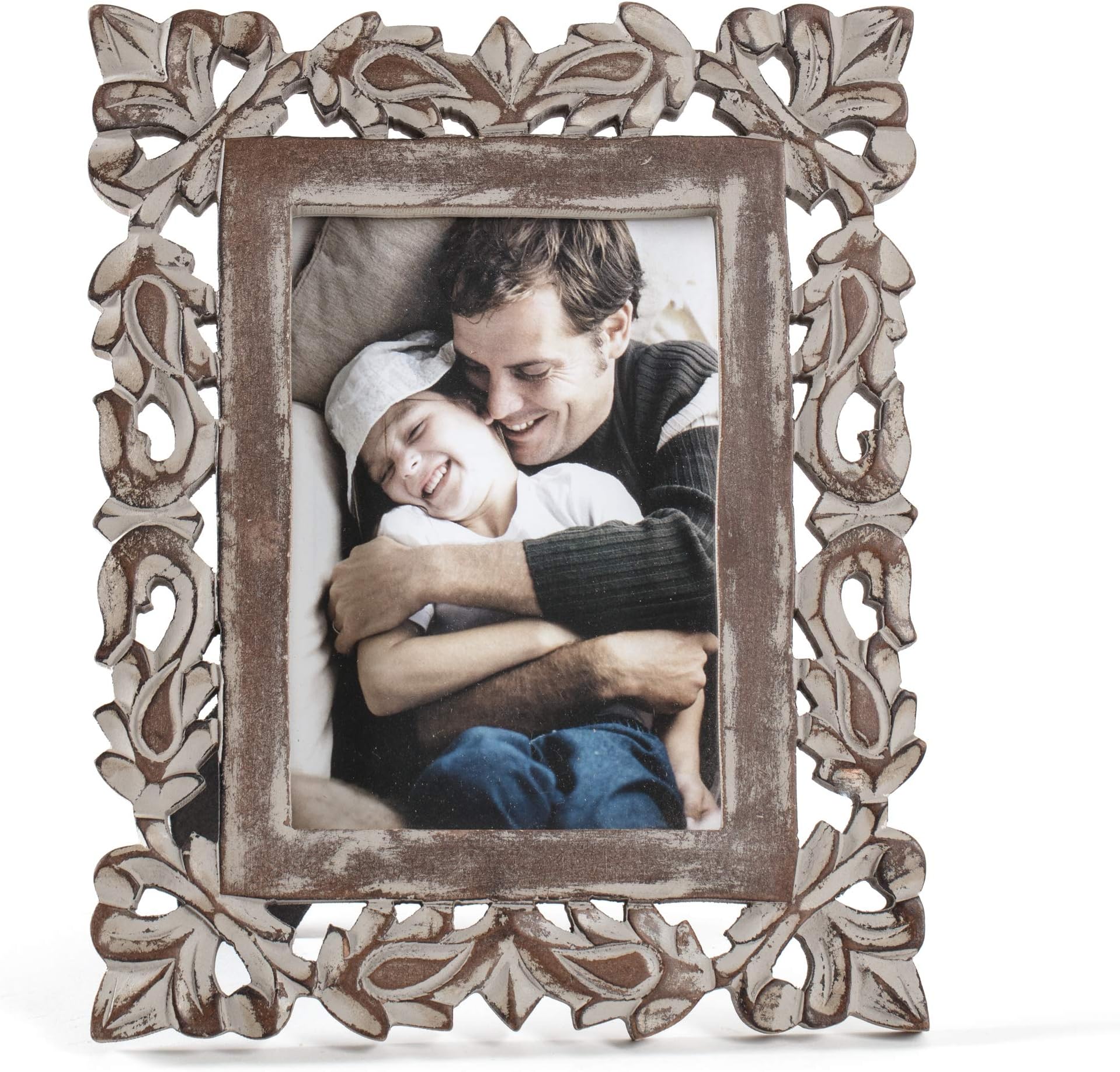 MH London Picture Frames for Wall Mounting & Table Top Display by Madeleine Home | Pisa Carved Grey | Handcrafted Designer Picture Frame for Home, Office, Living Room, Bedroom |Displays 5x7 Picture