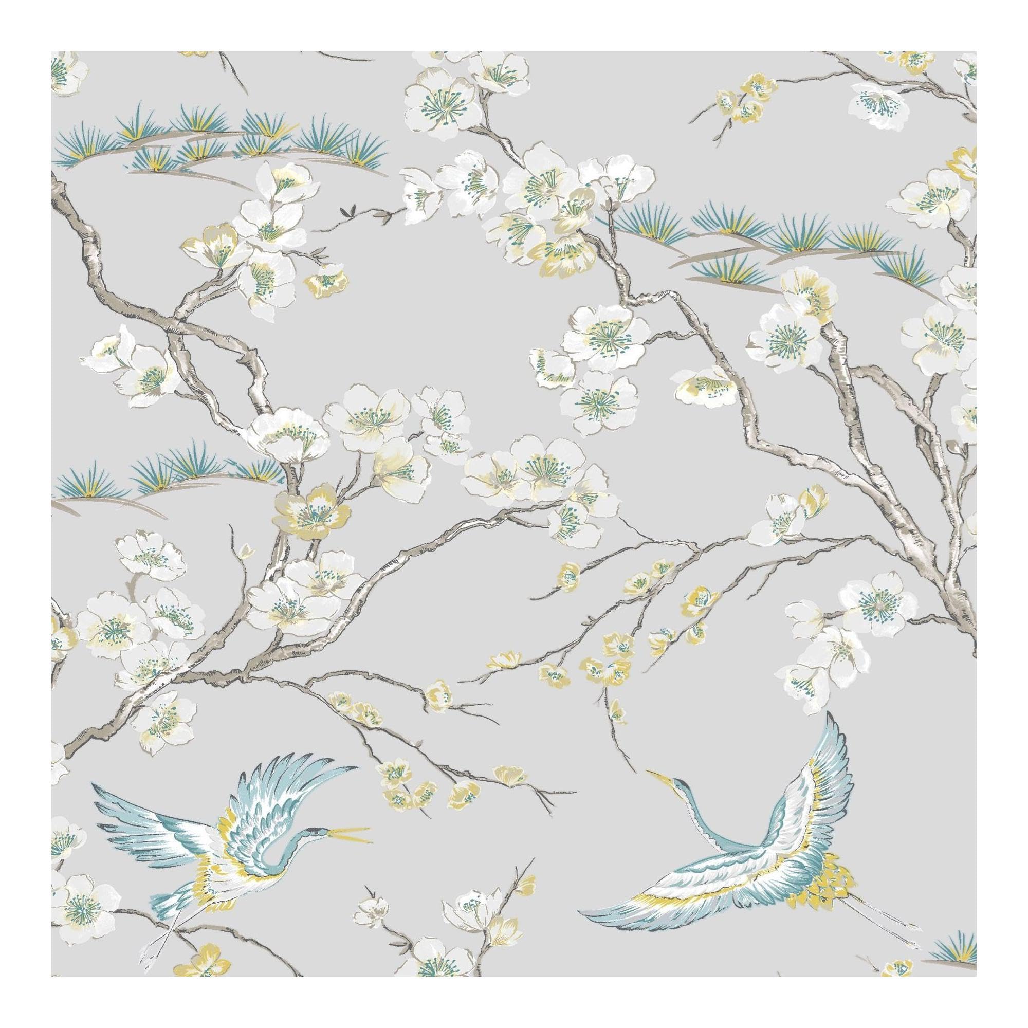 Sublime Black Japan Floral and Fauna Tropical Wallpaper | Paste the Wall Application | Grey Floral