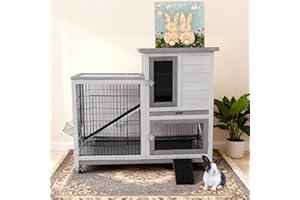 FunXplore Rabbit Hutch Indoor Outdoor Bunny Cage with Urine Guards 2 Storey Mobile Guinea Pig Cage Weatherproof Asphalt Roof Wire Bottom 2 Trays