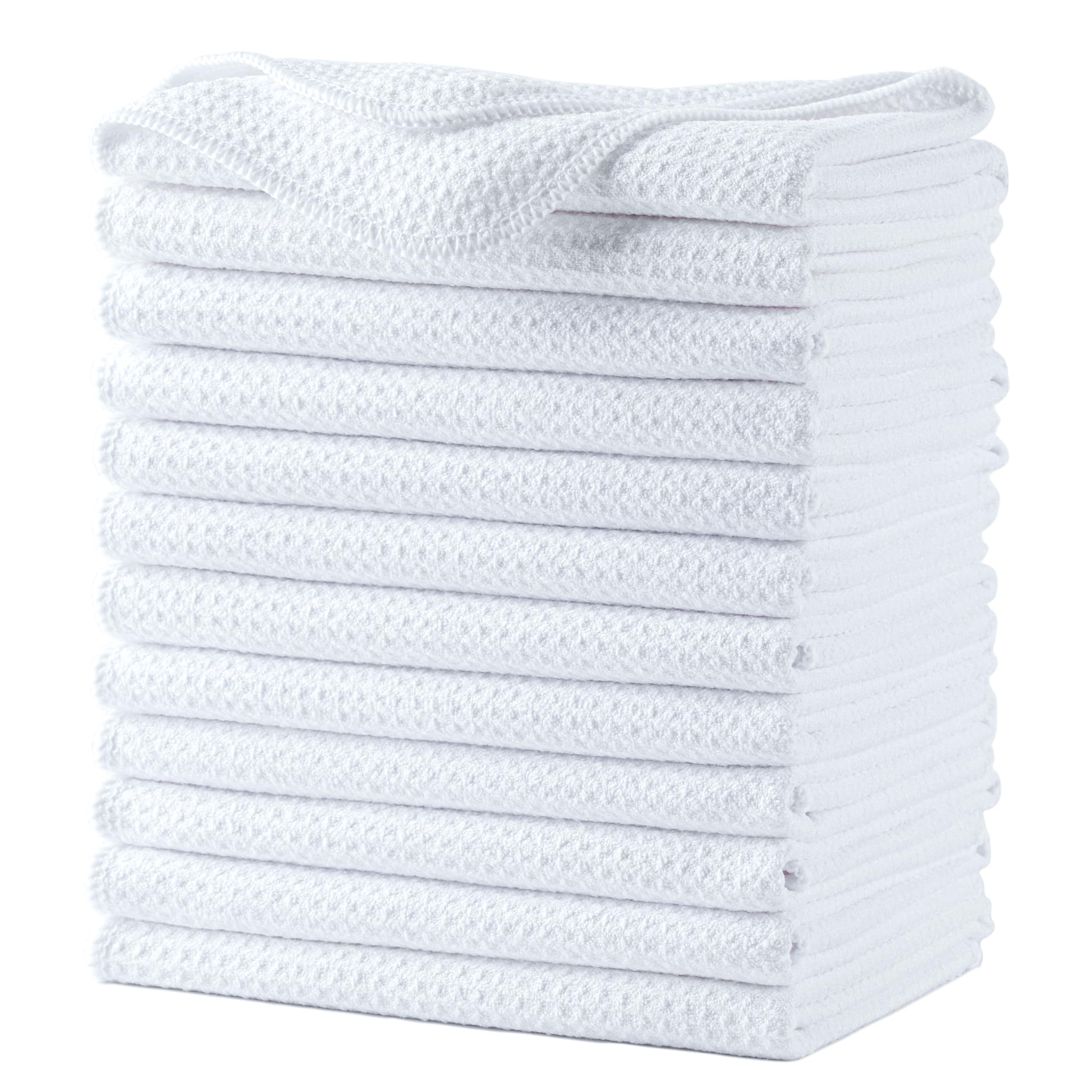 POLYTE Premium Microfibre Kitchen Dish Tea Towel Waffle Weave (White, 40x71) 12 Pack