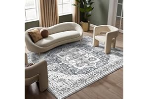 QD-Udreamy Area Rugs for Living Room - 5x7 Area Rugs, Machine Washable Rugs 5x7, Non-Slip, Stain Resistant Soft Boho Vintage Large Carpet Low Pile Thin Rugs for Living Room Bedroom