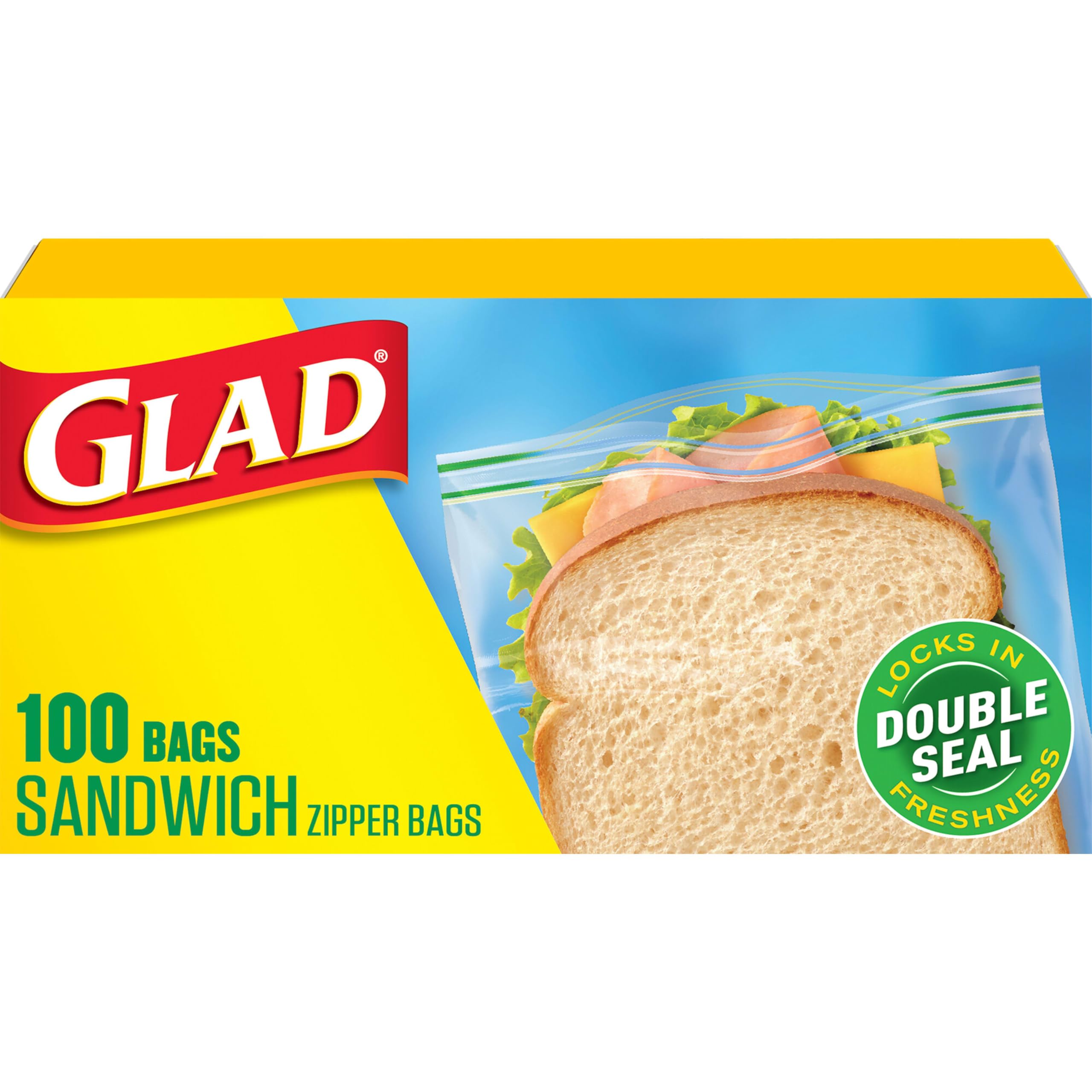 Photo 1 of Glad Zipper Food Storage Sandwich Bags, Resealable Snack Bags, 100 Count (Pack of 1)