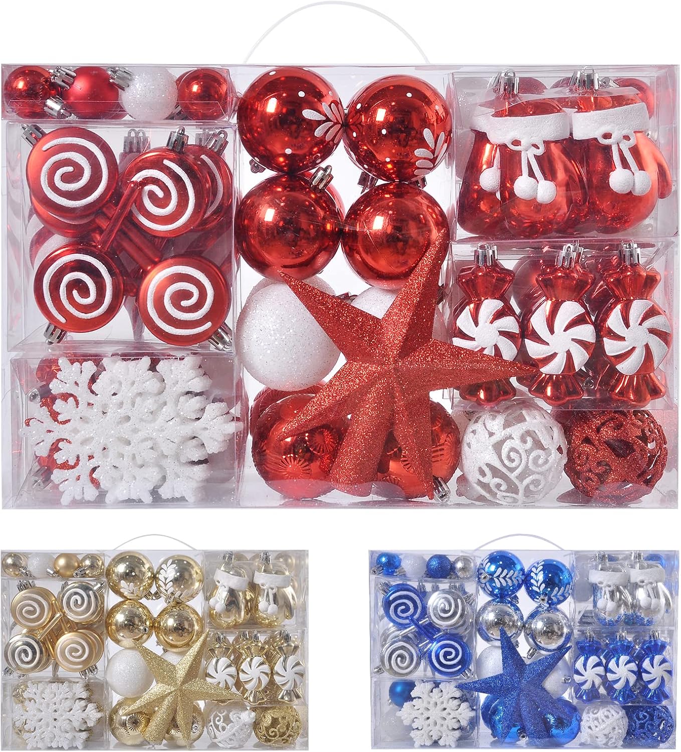 Ornaments - Phreewill 130ct Christmas Tree Ornaments Set, Shatterproof Red Christmas Tree Balls Decorations, Reusable Hand-held Gift Package for Xmas Parties Home and Office Shop Decor