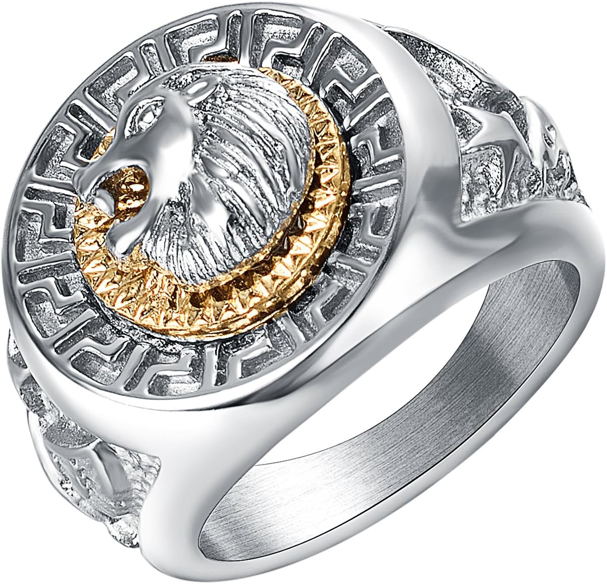 Yoursfs 18K Punk Hip Pop Lion Signet Ring for Men Cool Vintage Silver Plated Ring