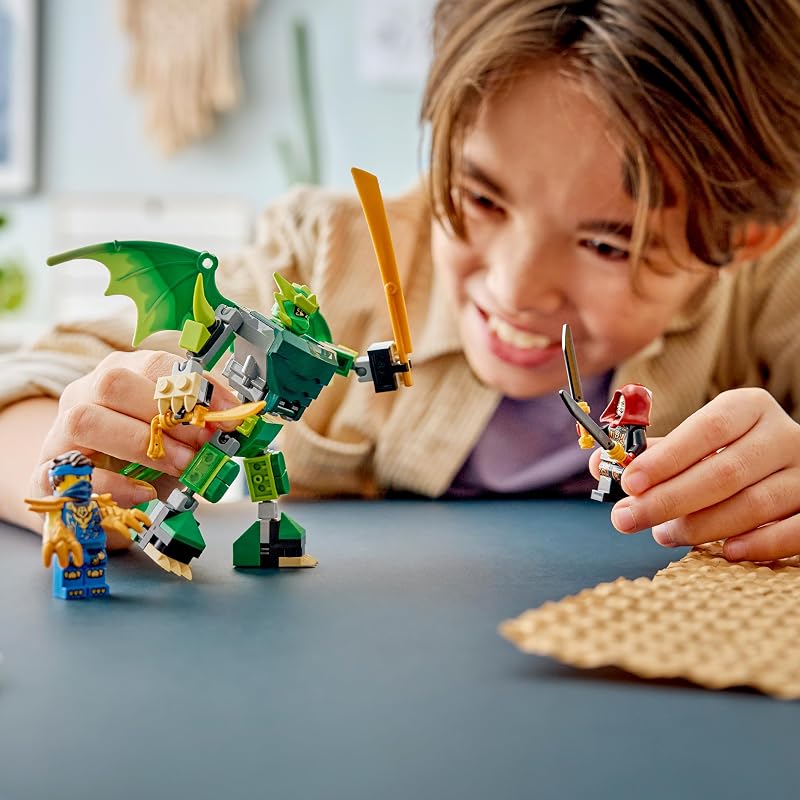 Ninjago Pack de Combat : Le Robot Dragon de Lloyd - Jouet Ninja - Figurine, 3 Minifigurines & Katanas - Décoration Chambre d'enfant - Cadeau Garçon 6 Ans ou Fan du Soulèvement des Dragons 71862