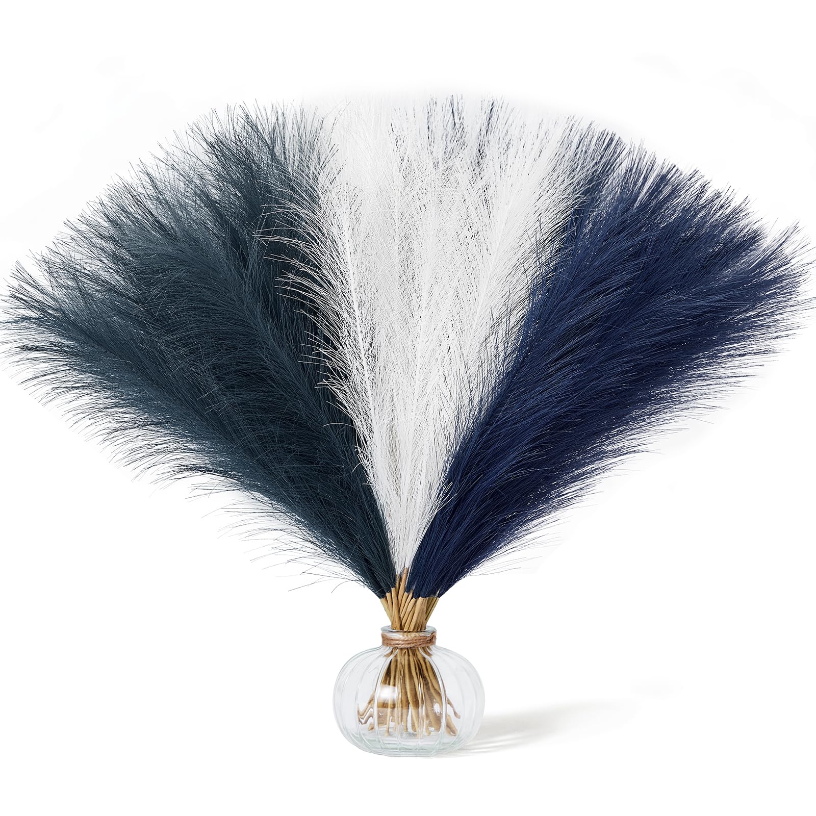 Serwalin 60pcs Artificial Pampas Grass Decor 45cm Small Blue and White Fluffy Fake Dried Plant Flowers Faux Feathers Vase Filler Table Centerpiece for Living Room Bathroom Dinning JH-PPS-452260-23