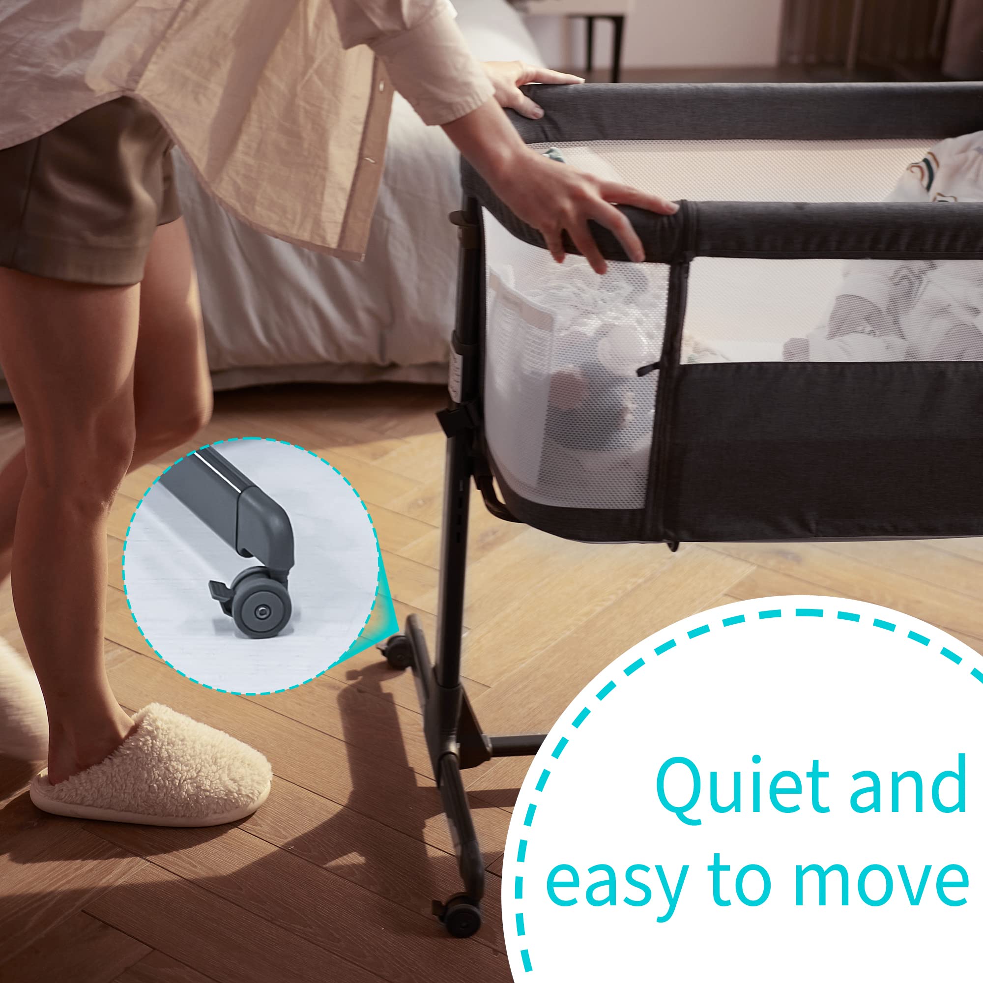 AMKE Baby Bassinets,All mesh Crib Portable for Safe Co-Sleeping,Adjustable Bedside Sleeper,Baby Bed for Infant Newborn