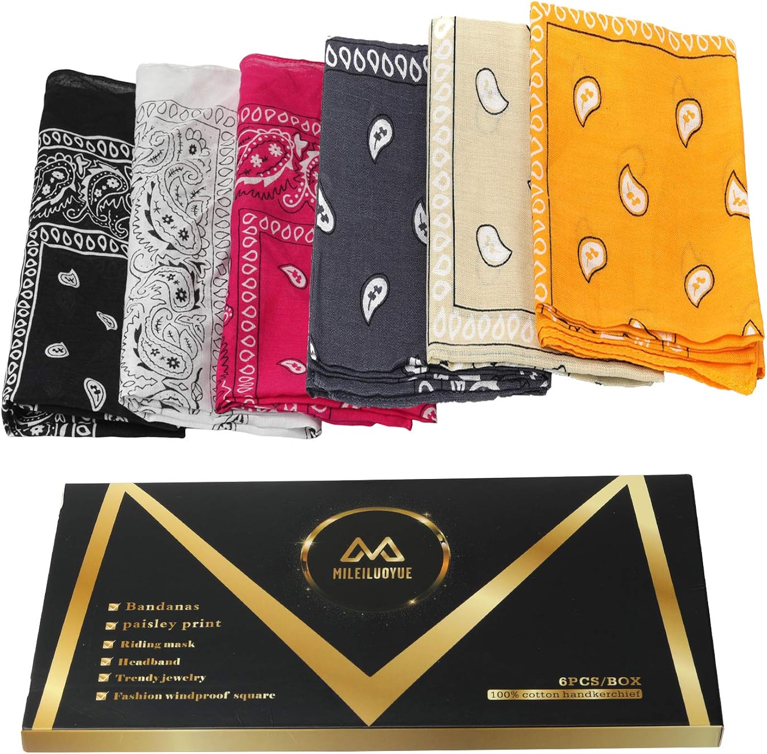 MILEILUOYUE Bandanas paisley print cotton novelty bandana scarf (Black White Red Golden，Beige，Dark gray, 21in21in): Clothing