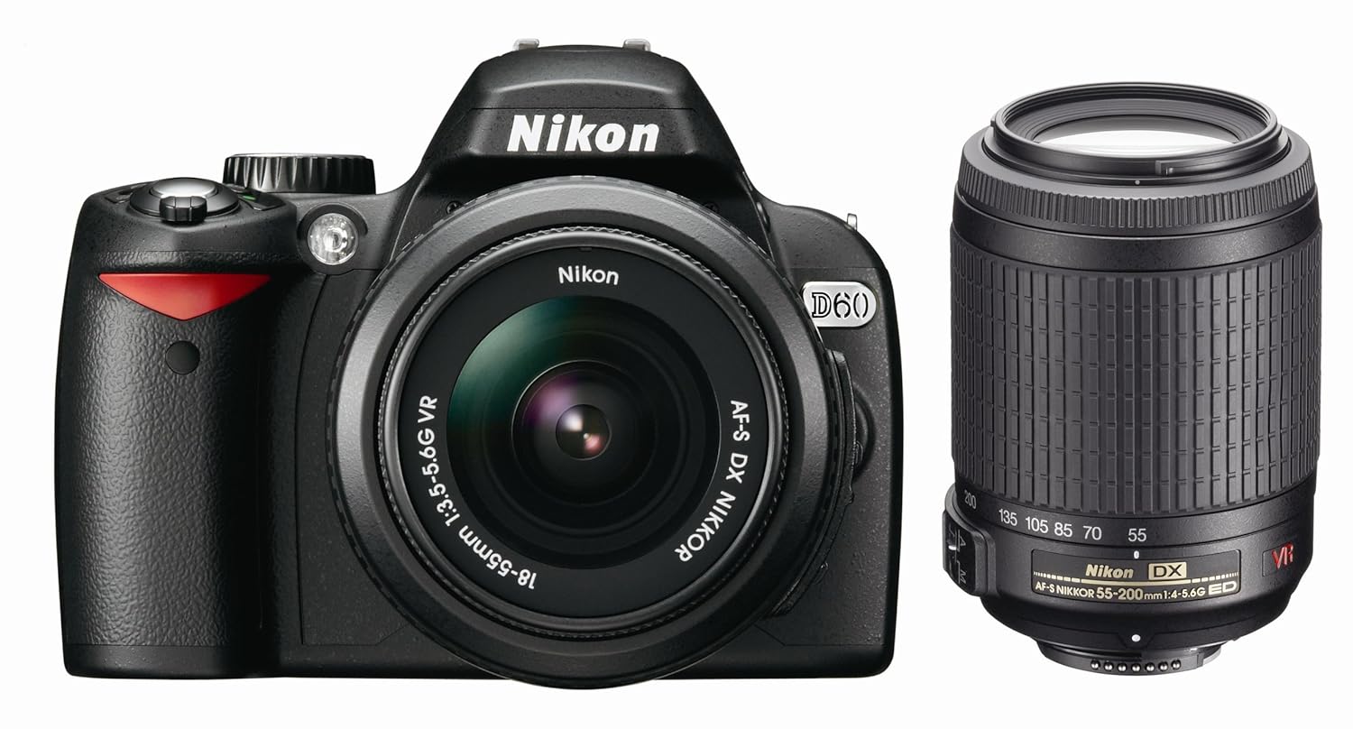 Amazon.com : Nikon D60 10.2MP Digital SLR Camera with 18-55mm f/3.5-5.6G  AF-S DX VR and 55-200mm f/4-5.6G ED IF AF-S DX VR Zoom-Nikkor Lens with 2  Nikon ...
