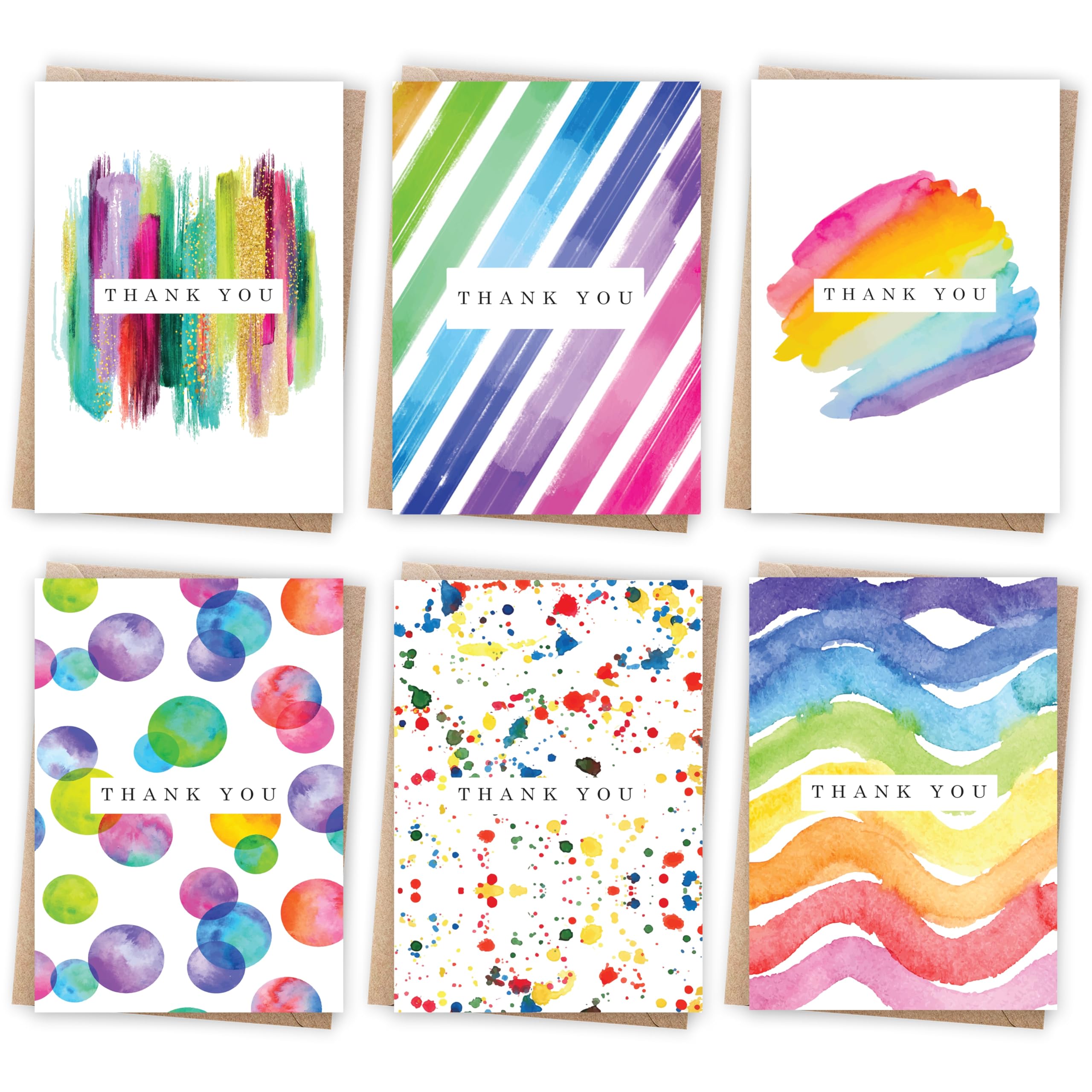 Giftinghouse Thank you Cards Multipack of 12/24/48 with Envelopes. 6 Watercolour designs. 10 x 15cm. Blank Inside for Teachers, Weddings, Kids. Made in the UK.