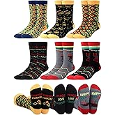 Cutecrop 6 Pairs Men's Kwanzaa Crew Socks African Heritage Themed Novelty Dress Socks with Kinara Pattern Designs Festive Holiday Gift for Kwanzaa Christmas Celebration