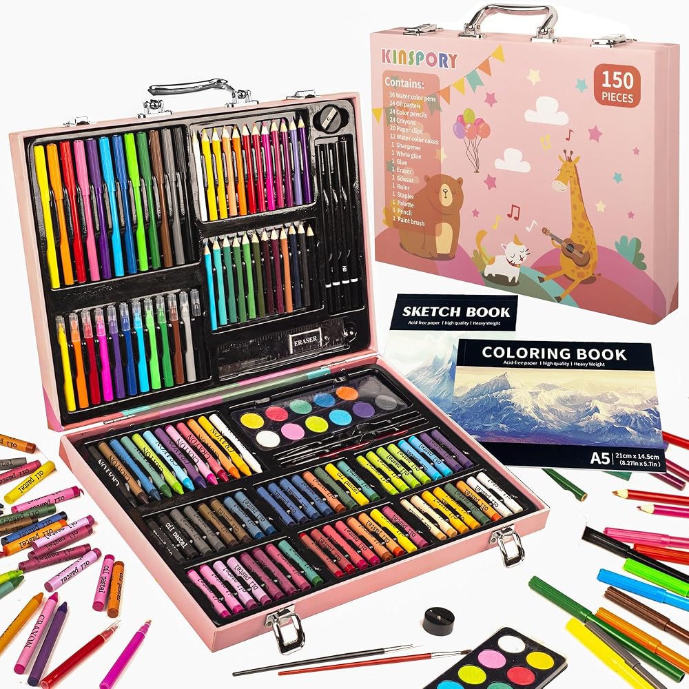 KINSPORY 150 PCS Kids Art Set Deluxe Painting Art Box for Teens Boys Girls