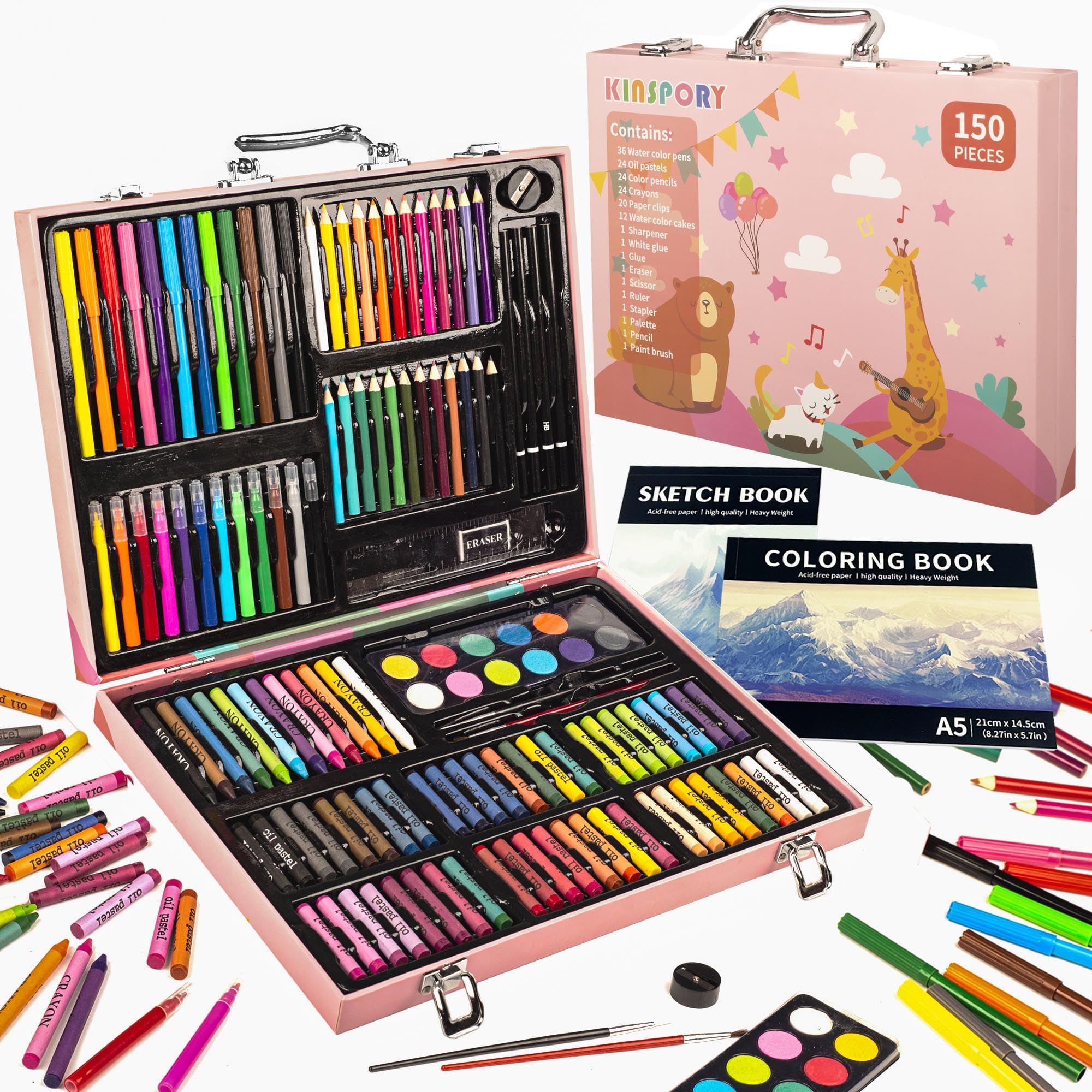 KINSPORY 150 PCS Kids Art Set, Deluxe Painting Art Box for Teens Boys Girls 4 5 6 7 8 9 10 11 12