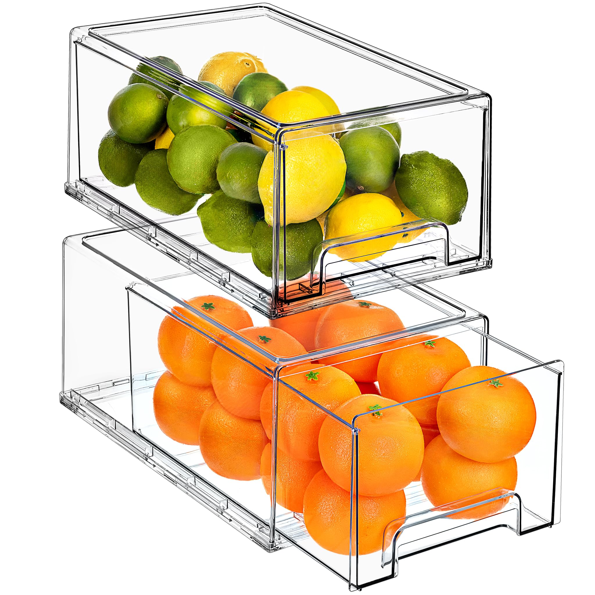 Photo 1 of Sorbus Fridge Drawers - Clear Stackable Pull Out Organizer Bins - Food Storage Containers for Kitchen, Refrigerator, Freezer, Vanity Organization and Storage (2 Pack | Large)
