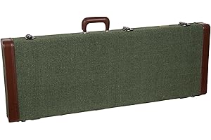 Crossrock Jazzmaster/Jaguar Style Electric Guitar Case | Green Chevron Tweed, Plush Velvet Interior, Genuine Leather Handle &