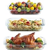 Glass Baking Dish, Glass Baking Dishes for oven,Food Container 3-Piece Set for Cooking Lasagna Kitchen Baking Bakeware Set Oven Microwave Refrigerator Dishwasher Safe (3)