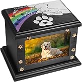 Pet Memorial Urns for Dogs or Cats Ashes, Large Wooden Funeral Pets Memorial Urns with Photo Frame, Cremation Urns Keepsake Memory Box for Loss Pets, Ashes Urn for Pets