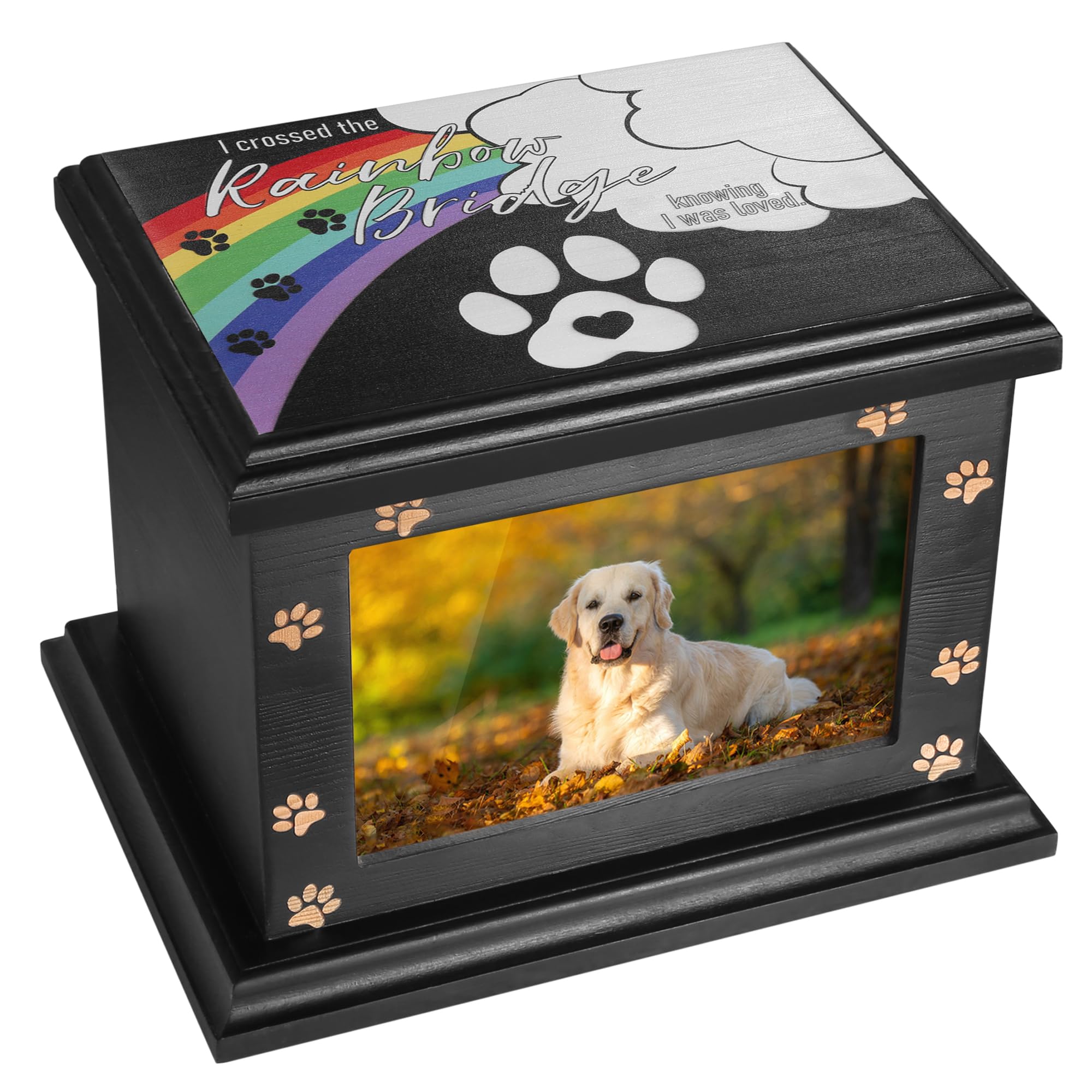 Photo 1 of Large Wooden Funeral Pets Memorial Urns with Photo Frame, Ashes Keepsake Memory Box for Loss Pets, Casket Burial Urn