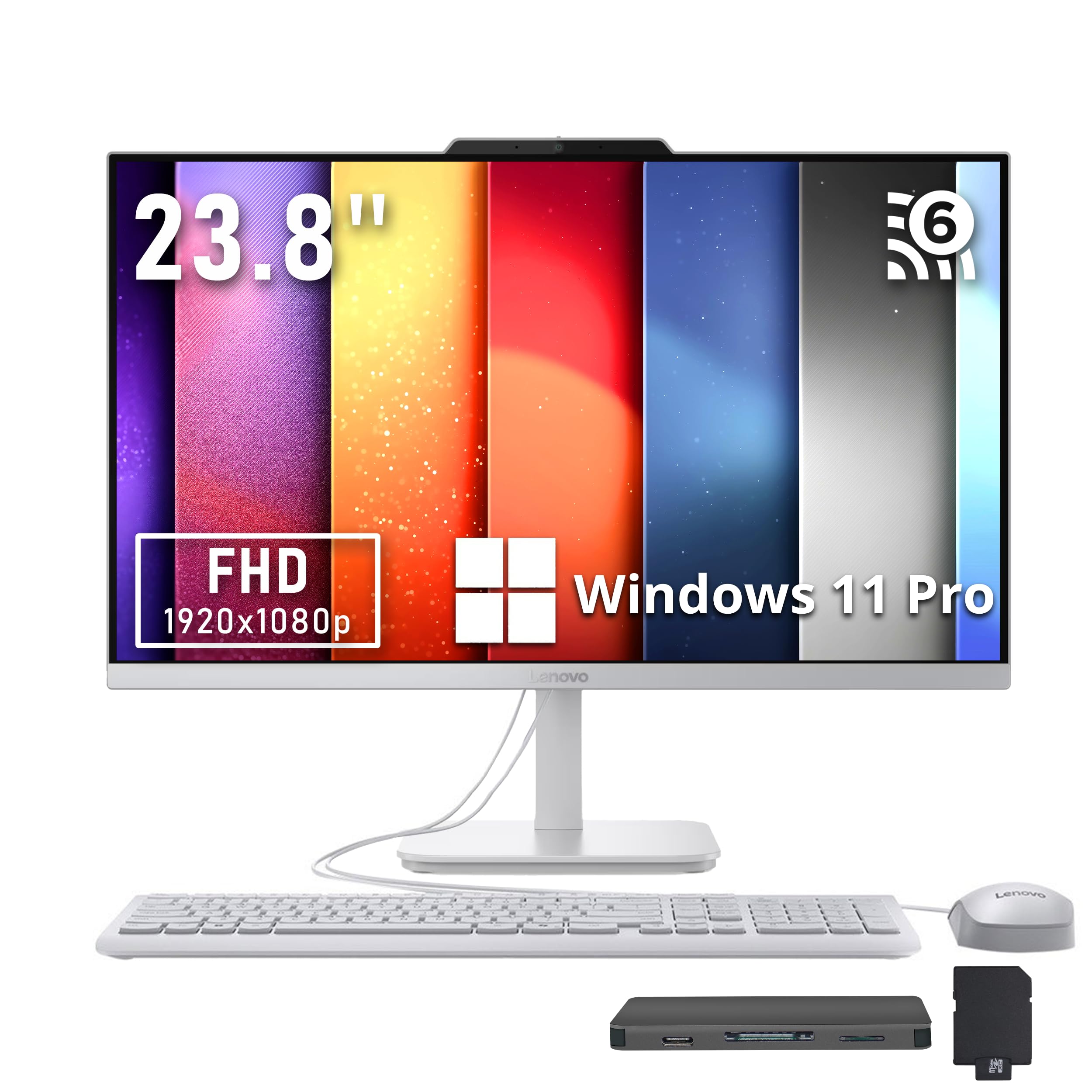 Lenovo A100 23.8" FHD Business All-in-One Desktop, Intel Processor N100, 16GB DDR4 RAM, 1.5TB Storage(512GB SSD+1TB Docking Station Set), Keyboard & Mouse, 720p HD Camera, WiFi 6, Win 11 Pro, White