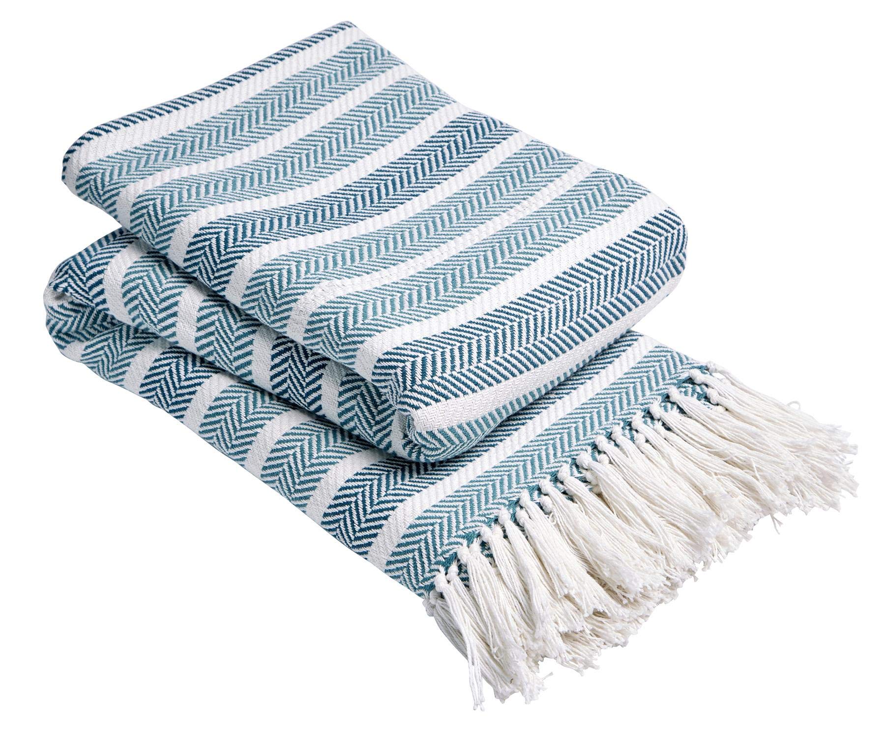 Olivia Rocco Zara Throw 100% Cotton Sofa Bed Cover Throws Blanket, Teal 178 x 254 cm
