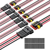 Lesnlok 4 Pin Connector Waterproof, 16 AWG 4 Wire Automotive Electrical Connector with Heat Shrink Tubing, Automotive Truck, Marine Wire Connection, 6 Sets (16 AWG-4 Pin, 6)